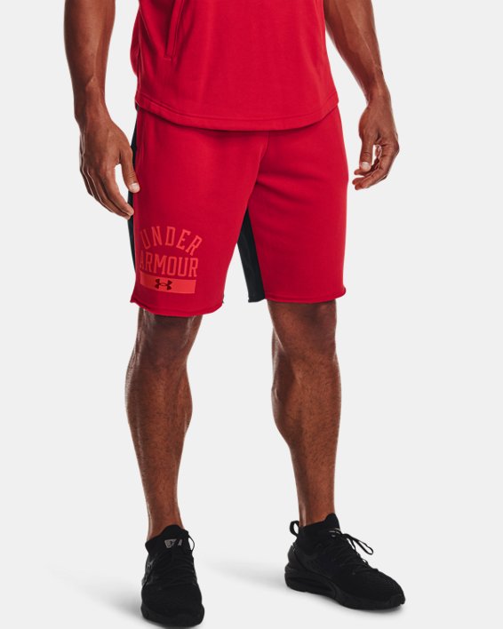Men's UA Rival Terry Colorblock Shorts, Red, pdpMainDesktop image number 0